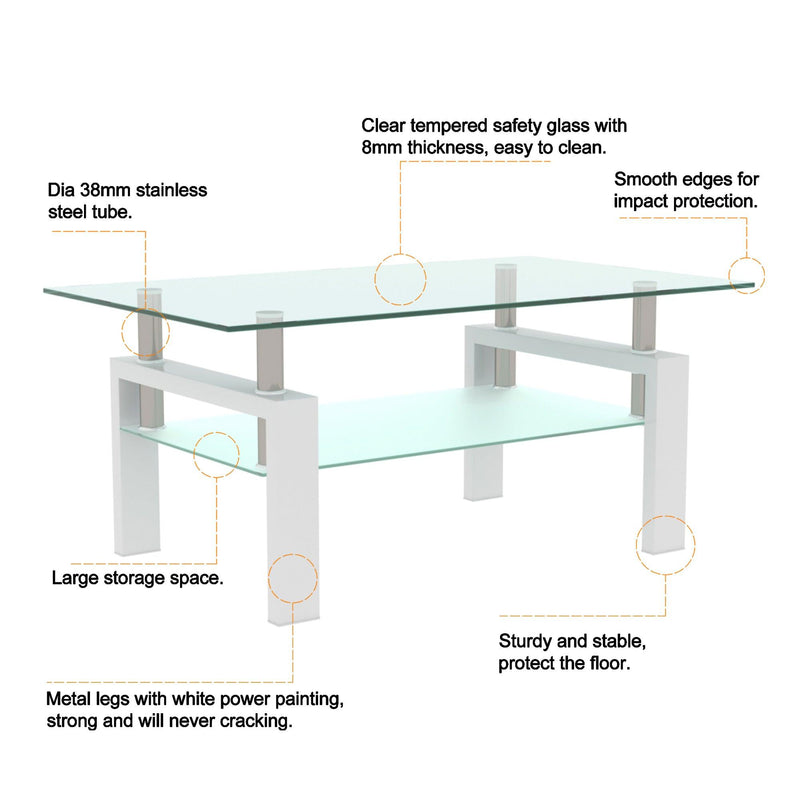 White Coffee Table, Clear Coffee Table，Modern Side Center Tables for Living Room， Living Room Furniture - Urban Living Furniture (Los Angeles, CA)