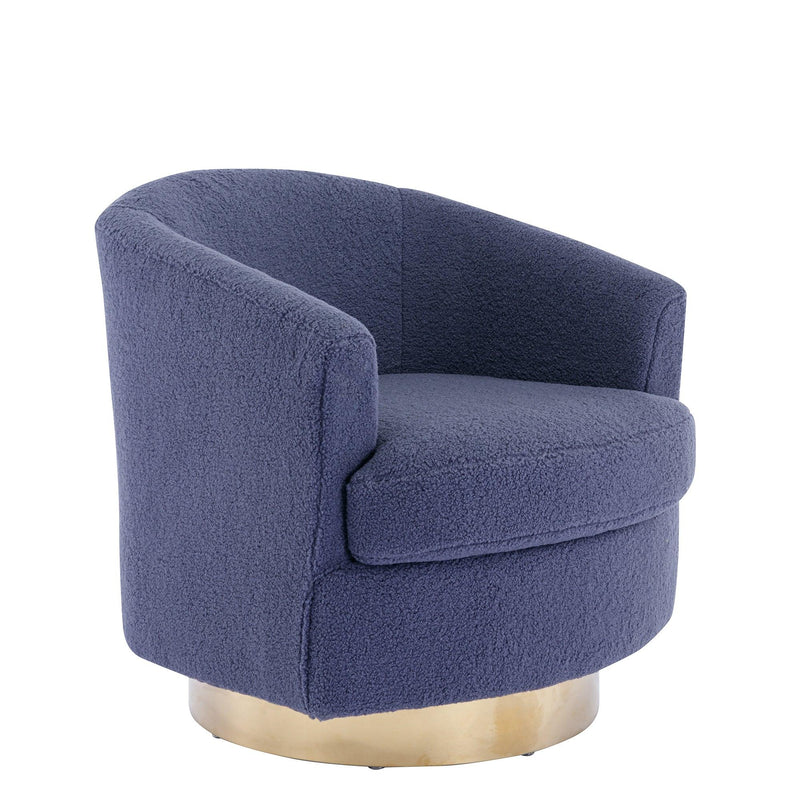 30.7''W Boucle Swivel Accent Barrel ChairModern Comfy Sofa With Gold Stainless Steel Base for Living Room, 360 Degree Club Arm Chair for Nursery Bedroom Living Room Lounge Hotel (Navy Boucle)