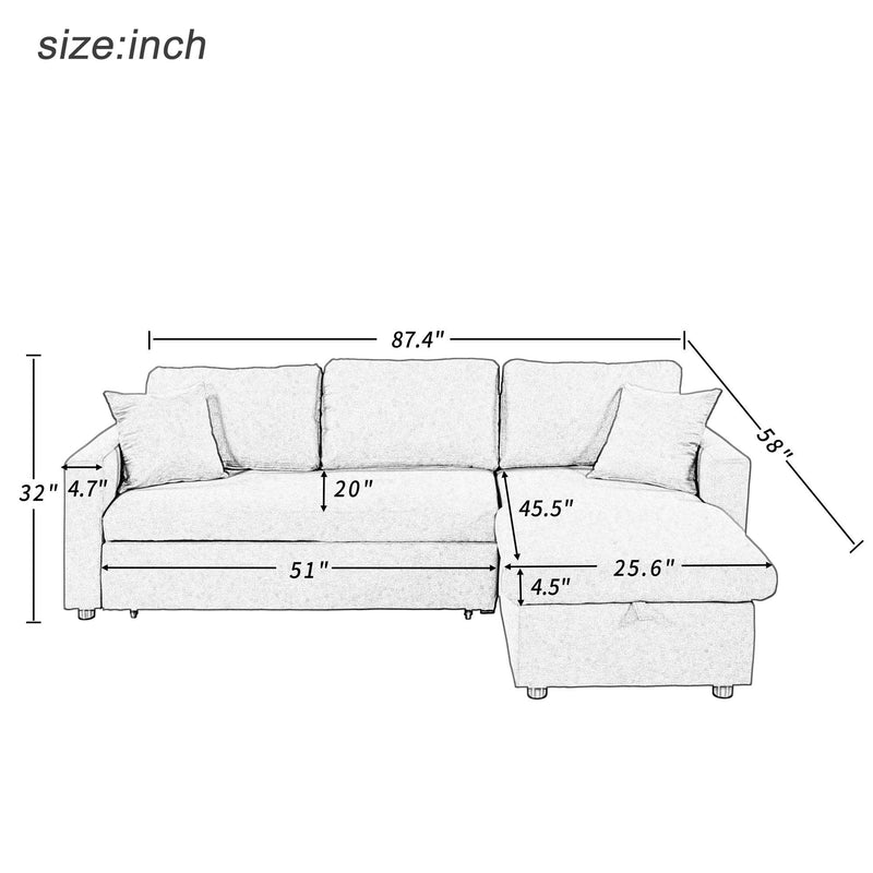 Upholstery  Sleeper Sectional Sofa Grey withStorage Space, 2 Tossing Cushions - Urban Living Furniture (Los Angeles, CA)