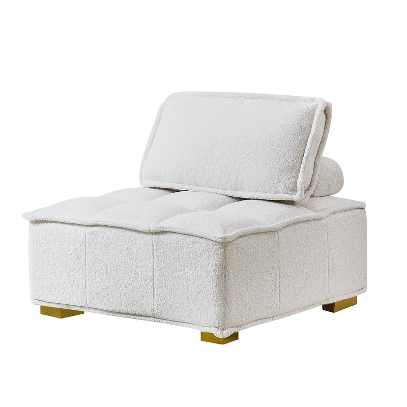 Lazy sofa ottoman with ld wooden legs teddy fabric (White)
