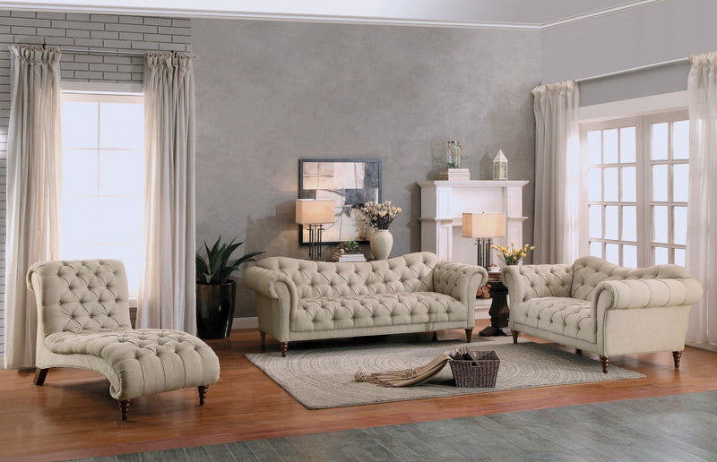 Traditional Style Button-Tufted 1pc Sofa Rolled Arms Brown Tone Fabric Upholstered Classic Look Furniture - Urban Living Furniture (Los Angeles, CA)