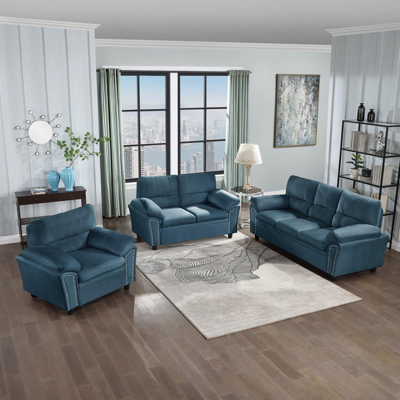 3-Seat Sofa Velvet for Living Room, Bedroom, Office Blue