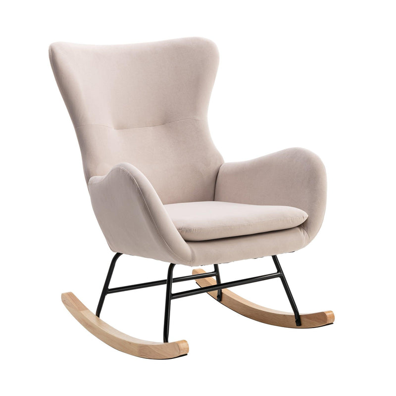 Velvet Fabric Padded Seat Rocking Chair With High Backrest And Armrests - Urban Living Furniture (Los Angeles, CA)