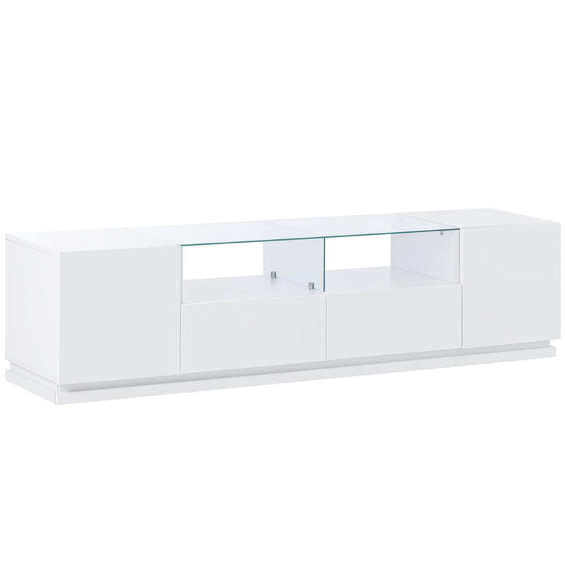 TV Stand with Tempered Glass,Modern High Gloss Entertainment Center for TVs Up to 70”, TV Cabinet withStorage and LED Color Changing Lights for Living Room, White