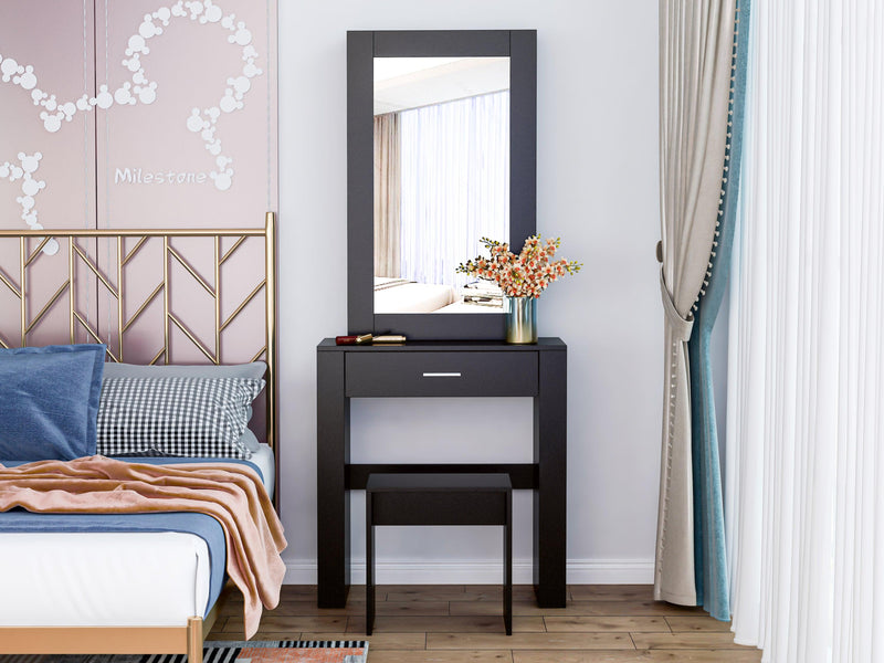 Vanity Desk with Mirror & Stool, Black Makeup Table withStorage Shelves & Drawer, Vanity Set for Girls Women - Urban Living Furniture (Los Angeles, CA)