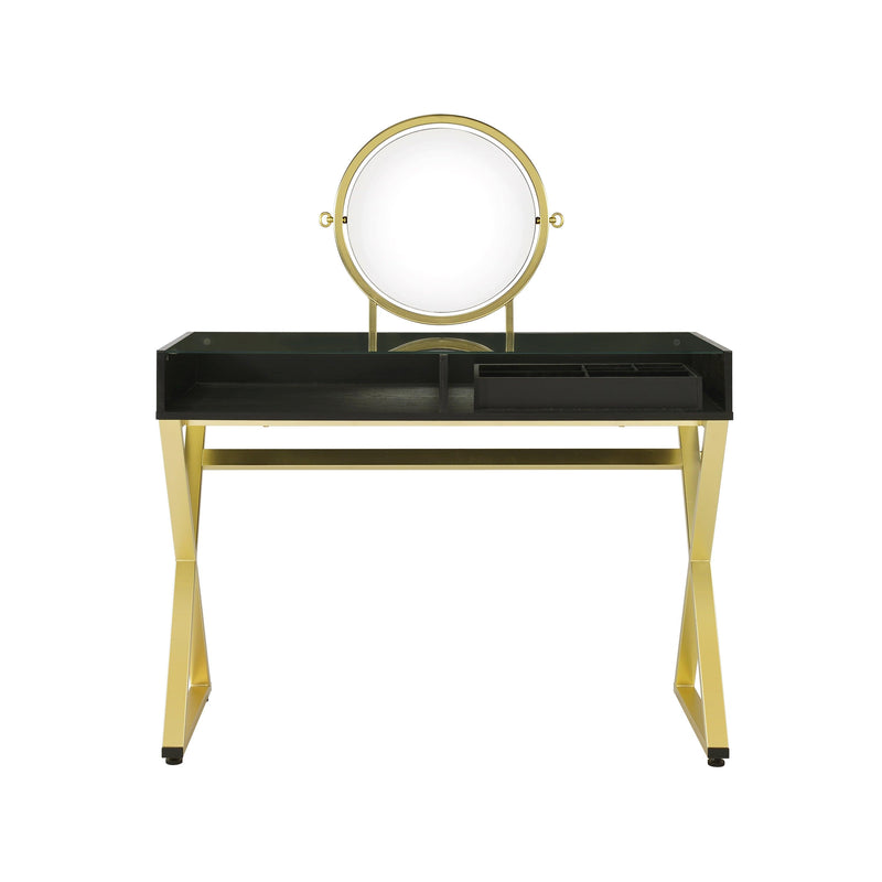 ACME Coleen Vanity Desk w/Mirror & Jewelry Tray in Black & Gold Finish AC00669