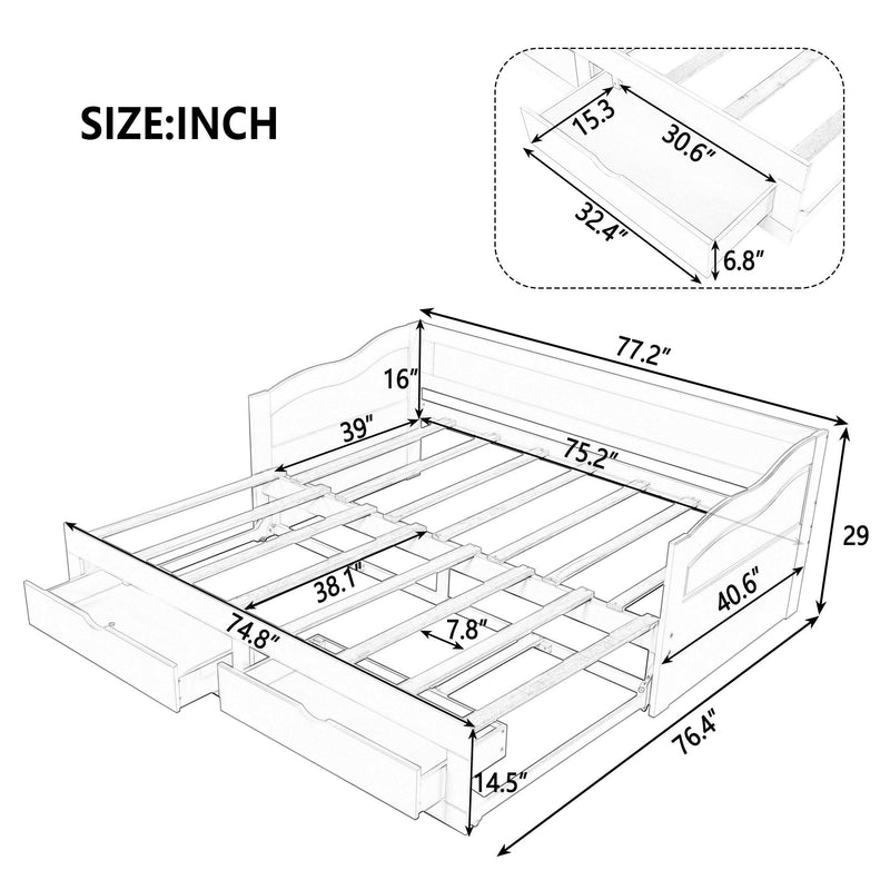 Wooden Daybed with Trundle Bed and TwoStorage Drawers , Extendable Bed Daybed,Sofa Bed with Two Drawers, Espresso - Urban Living Furniture (Los Angeles, CA)