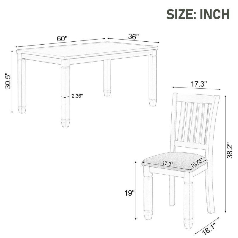 7-Piece Dining Table Set Wood Dining Table and 6 Upholstered Chairs with Shaped Legs for Dining Room/Living Room Furniture (Gray+White)