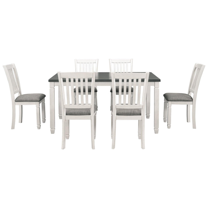 7-Piece Dining Table Set Wood Dining Table and 6 Upholstered Chairs with Shaped Legs for Dining Room/Living Room Furniture (Gray+White) - Urban Living Furniture (Los Angeles, CA)