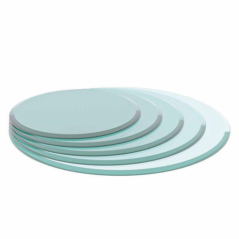 28" Inch Round Tempered Glass Table Top Clear Glass 1/2" Inch Thick Beveled Polished Edge