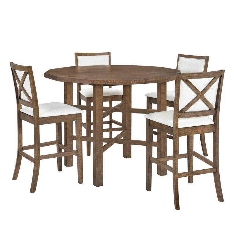 5-Piece Rubber Wood Counter Height Dining Table Set, Irregular Table with 4 High-back Cushioned Chairs for Small Place, Brown - Urban Living Furniture (Los Angeles, CA)