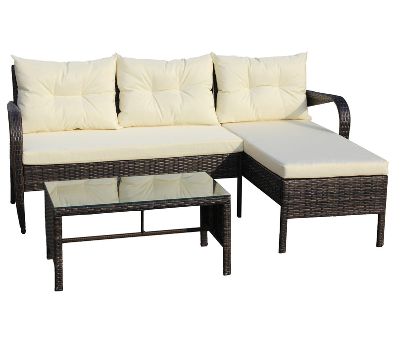 Outdoor patio Furniture sets 3 piece Conversation set wicker Ratten Sectional Sofa With Seat Cushions(Beige Cushion) - Urban Living Furniture (Los Angeles, CA)