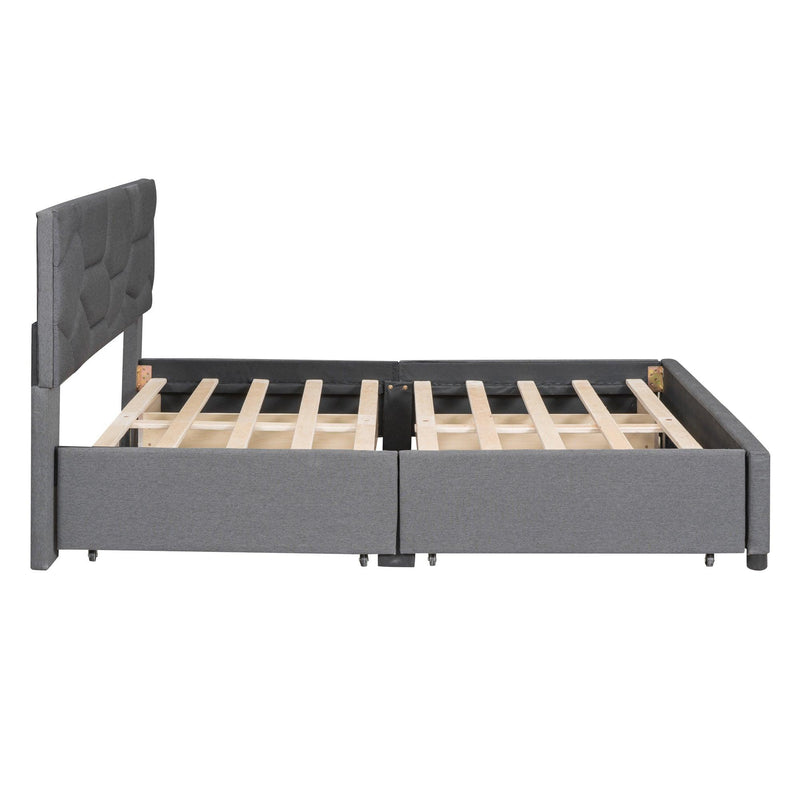 Full Size Upholstered Platform Bed with Brick Pattern Heardboard and 4 Drawers, Linen Fabric, Gray - Urban Living Furniture (Los Angeles, CA)