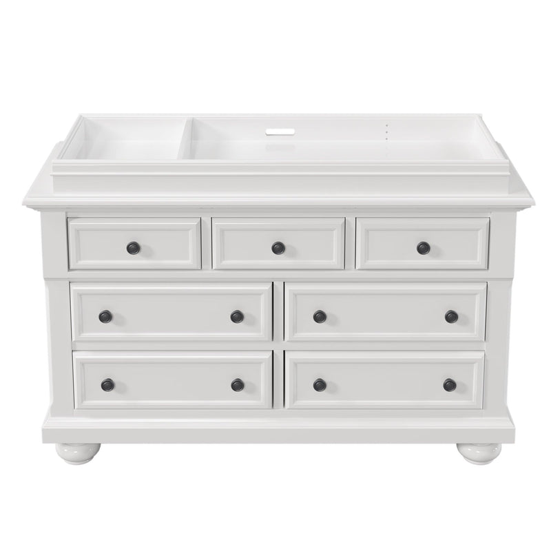 Solid Wood Seven-Drawer Dresser with Changing Topper for Nursery, Kid’s Room, Bedroom, White