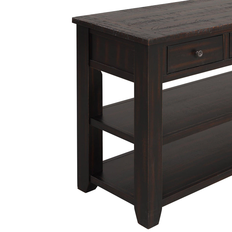 48'' Solid Pine Wood Top Console Table,Modern Entryway Sofa Side Table with 3Storage Drawers and 2 Shelves. Easy to Assemble ( Black) - Urban Living Furniture (Los Angeles, CA)