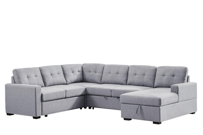 Selene Light Gray Linen Fabric Sleeper Sectional Sofa withStorage Chaise - Urban Living Furniture (Los Angeles, CA)