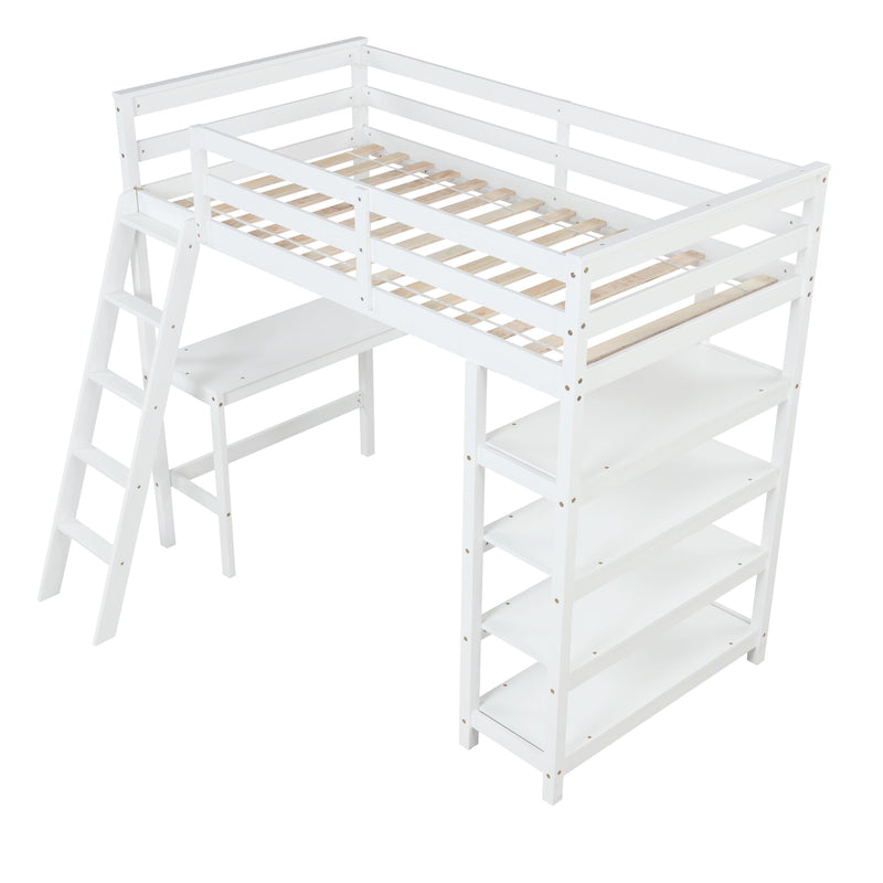 Twin Loft Bed with desk,ladder,shelves , White - Urban Living Furniture (Los Angeles, CA)