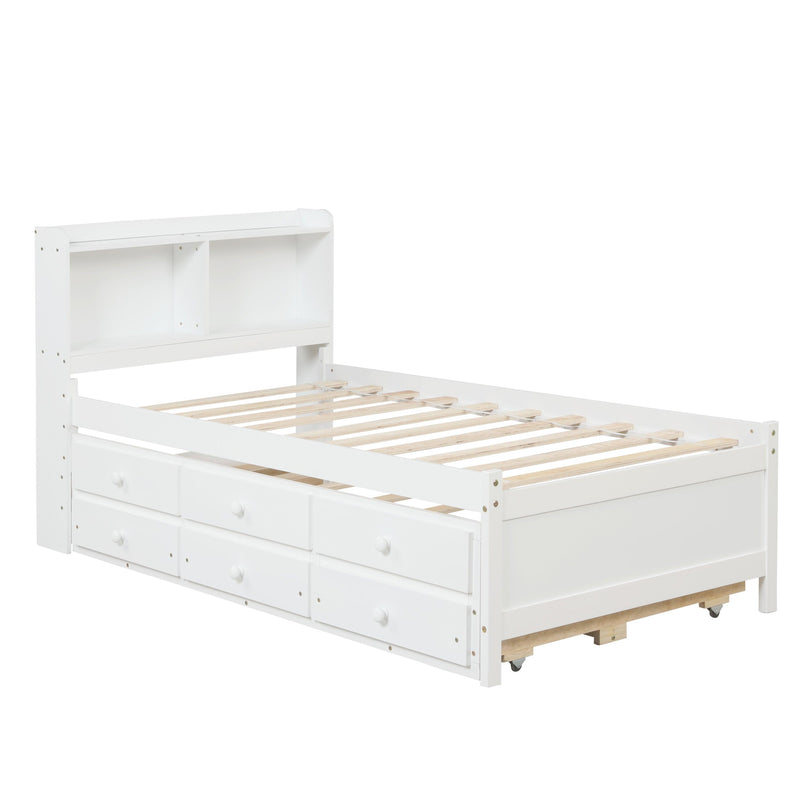 Twin Bed with Bookcase,Twin Trundle,Drawers,White - Urban Living Furniture (Los Angeles, CA)