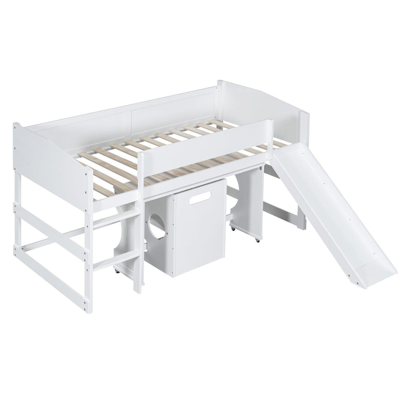 Low Study Twin Loft Bed with Rolling Portable Desk and Chair,Multiple Functions Bed- White - Urban Living Furniture (Los Angeles, CA)