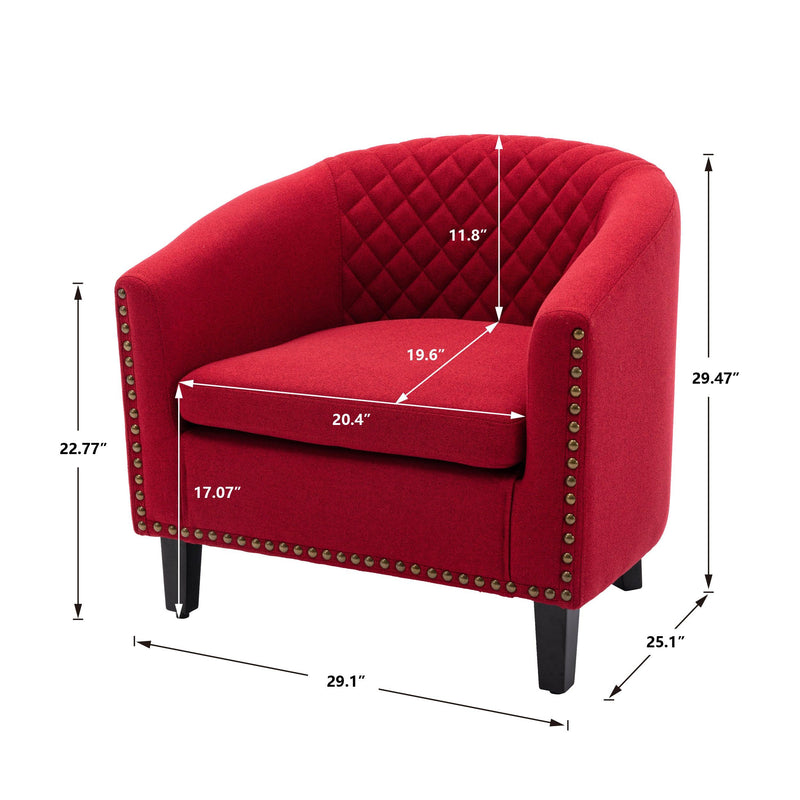 accent Barrel chair living room chair with nailheads and solid wood legs  Red  Linen - Urban Living Furniture (Los Angeles, CA)