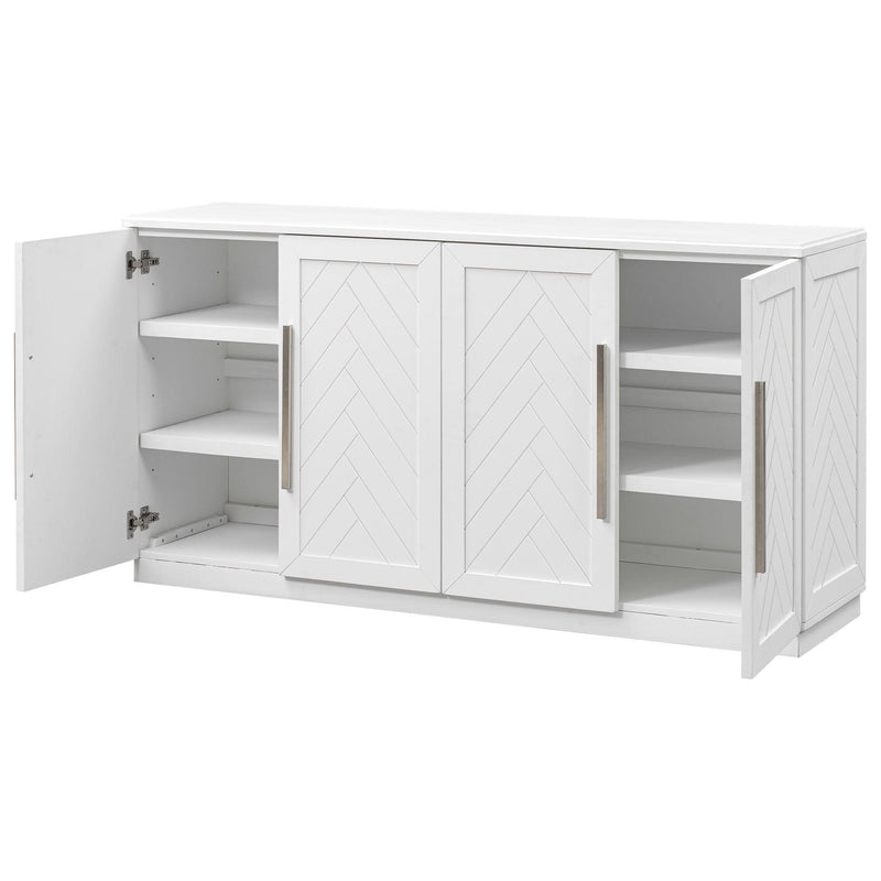 Sideboard with 4 Doors LargeStorage Space Buffet Cabinet with Adjustable Shelves and Silver Handles for Kitchen, Dining Room, Living Room (White)