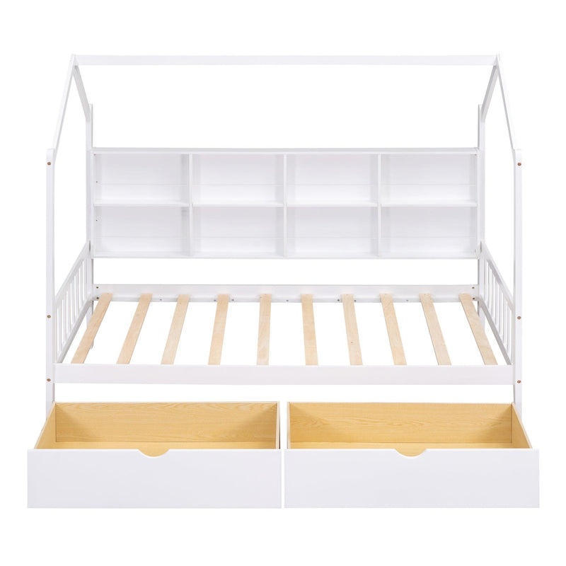 Wooden Twin Size House Bed with 2 Drawers,Kids Bed withStorage Shelf, White - Urban Living Furniture (Los Angeles, CA)