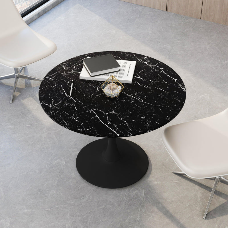 42.12"Modern Round Dining Table with Printed Black Marble Table Top,Metal Base  Dining Table, End Table Leisure Coffee Table - Urban Living Furniture (Los Angeles, CA)