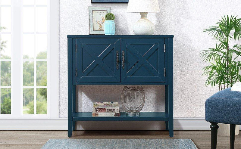 35’’ Farmhouse Wood Buffet Sideboard Console Table with Bottom Shelf and 2-Door Cabinet, for Living Room, Entryway,Kitchen Dining Room Furniture (Navy Blue) - Urban Living Furniture (Los Angeles, CA)