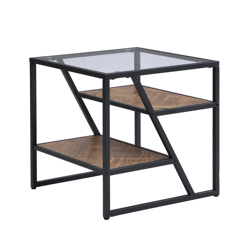 Black Side Table, End Table withStorage Shelf, Tempered Glass Coffee Table with Metal Frame for Living Room&Bed Room - Urban Living Furniture (Los Angeles, CA)