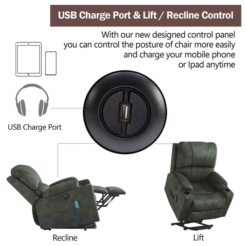 Power Lift Recliner Chair with Heated and Vibration Massage for Elderly, Heavy Duty and Safety Motion Reclining Mechanism Electric Recliner Sofa with USB Port, 2 Cup Holders, camel - Urban Living Furniture (Los Angeles, CA)