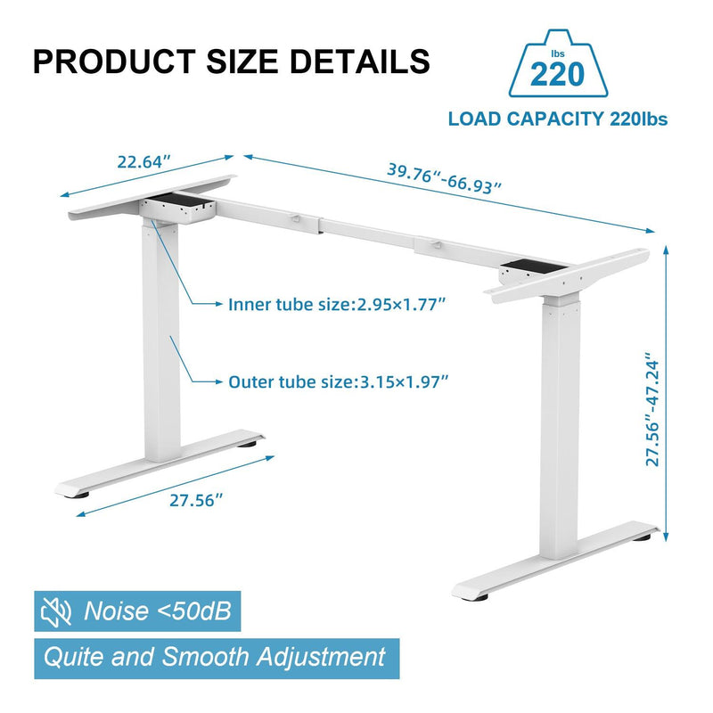 Electric Standing Desk  with Dual Motor Height Adjustable Sit Stand Desk Computer Workstation with USB Charge - White