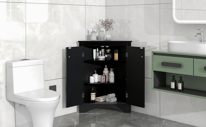 Black Triangle BathroomStorage Cabinet with Adjustable Shelves, Freestanding Floor Cabinet for Home Kitchen - Urban Living Furniture (Los Angeles, CA)