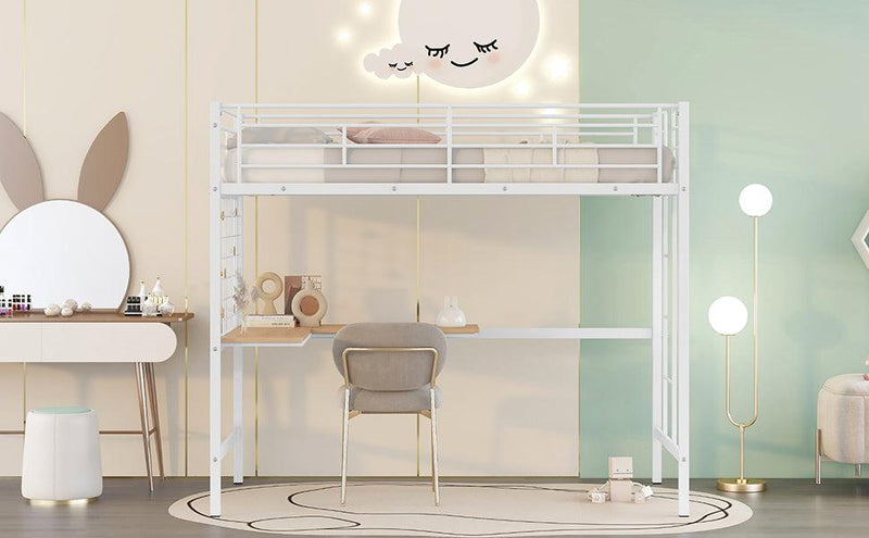 Twin Metal Loft Bed with Desk and Metal Grid,White - Urban Living Furniture (Los Angeles, CA)