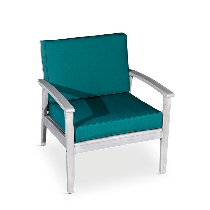 Deep Seat Eucalyptus Chair, Silver Gray Finish, Dark Green Cushions