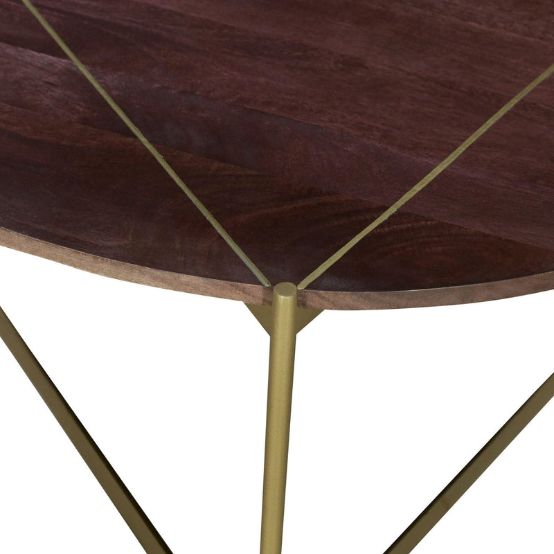 Ellis 32 Inch Round Wood Coffee Table with Brass Metal Base, Brown, Matte Gold - Urban Living Furniture (Los Angeles, CA)