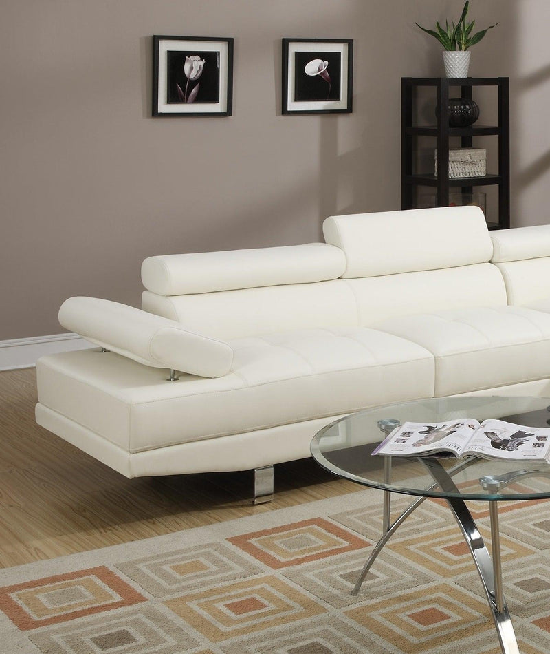 White Color Sectional Living Room Furniture Faux Leather Adjustable Headrest Right Facing Chaise & Left Facing Sofa - Urban Living Furniture (Los Angeles, CA)