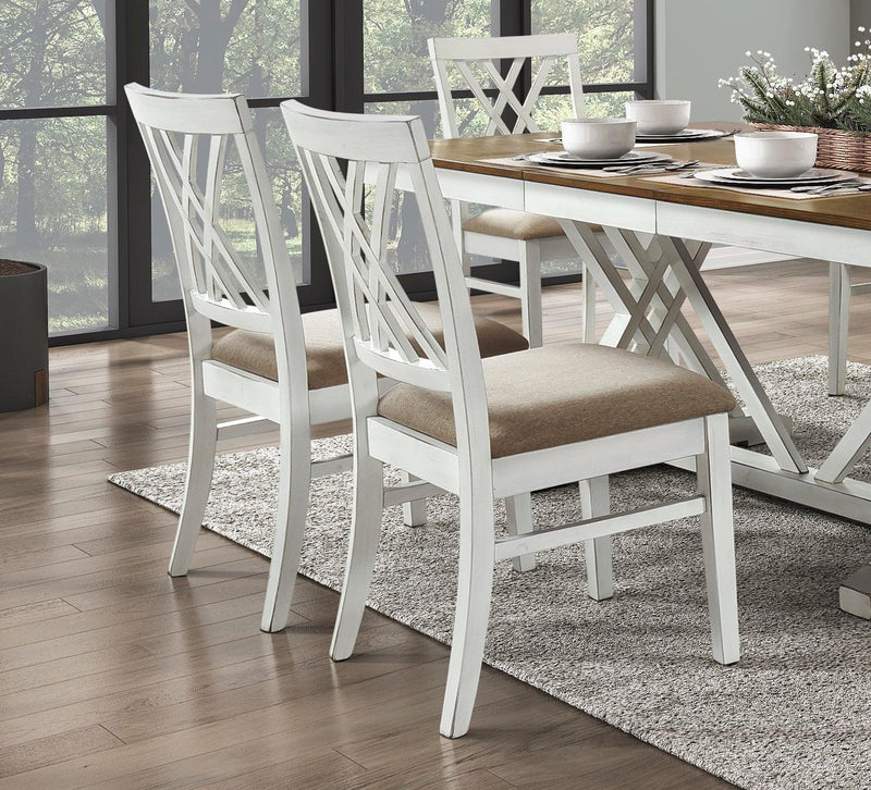 Modern Style White and Oak Finish 7pc Dining Set Table w Extension Leaf 6x Side Chairs Upholstered Seat Charming Traditional Dining Room Furniture - Urban Living Furniture (Los Angeles, CA)