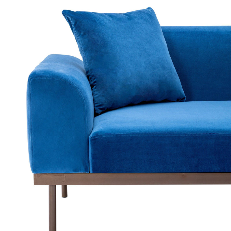 Modern Velvet Sofa with Metal Legs,Loveseat Sofa Couch with Two Pillows for Living Room and Bedroom,Blue - Urban Living Furniture (Los Angeles, CA)