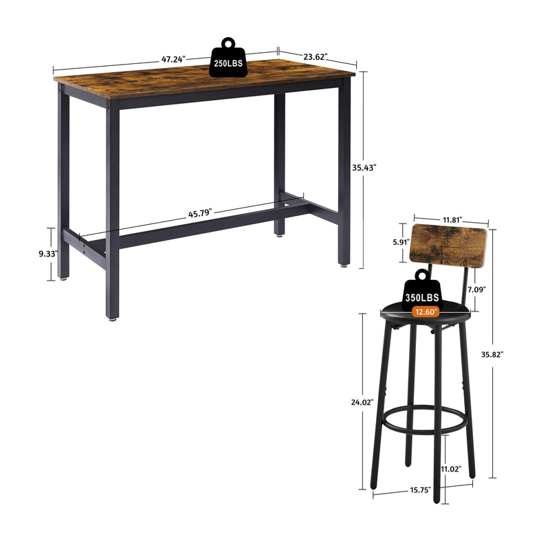 Bar Table Set with 4 Bar stools PU Soft seat with backrest (Rustic Brown，47.24’’w x 23.62’’d x 35.43’’h) - Urban Living Furniture (Los Angeles, CA)