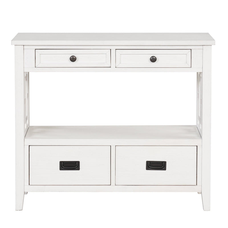 36'' Farmhouse Pine Wood Console Table Entry Sofa Table with 4 Drawers & 1Storage Shelf for Entryway Living Room Bedroom Hallway Kitchen (Antique White)