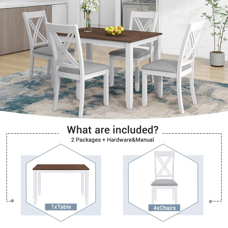 Rustic Minimalist Wood 5-Piece Dining Table Set with 4 X-Back Chairs for Small Places, White - Urban Living Furniture (Los Angeles, CA)