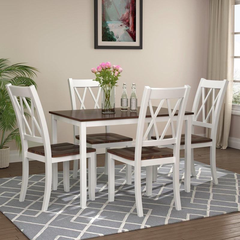 5-Piece Dining Table Set Home Kitchen Table and Chairs Wood Dining Set (White+Cherry) - Urban Living Furniture (Los Angeles, CA)