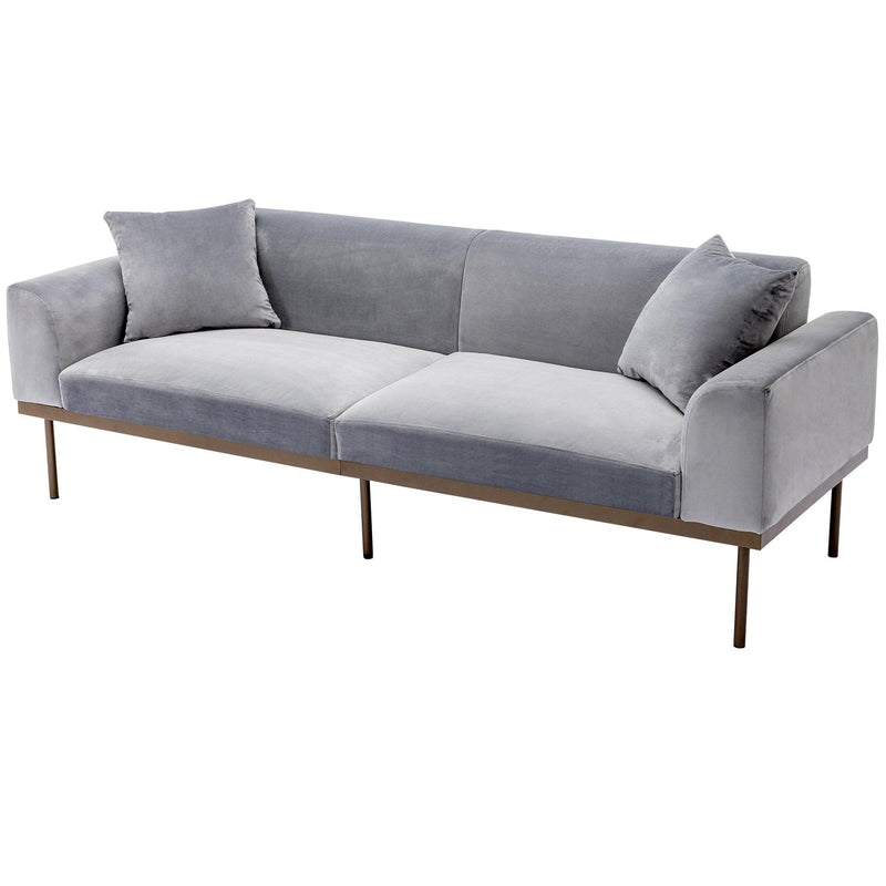 Modern Velvet Sofa with Metal Legs,Loveseat Sofa Couch with Two Pillows for Living Room and Bedroom,Grey - Urban Living Furniture (Los Angeles, CA)