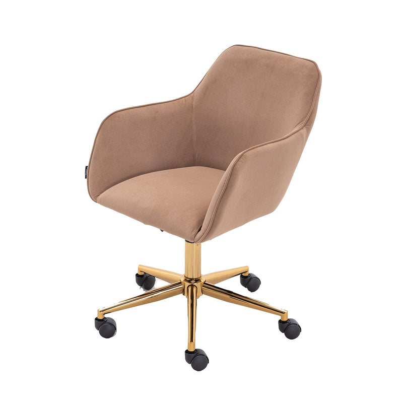 Modern Velvet Fabric Material Adjustable Height 360 revolving Home Office Chair with Gold Metal Legs and Universal Wheels for Indoor,Light Coffee Brown - Urban Living Furniture (Los Angeles, CA)