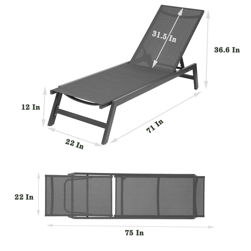 Outdoor Chaise Lounge Adjustable Aluminum Recliner Chair - Gray