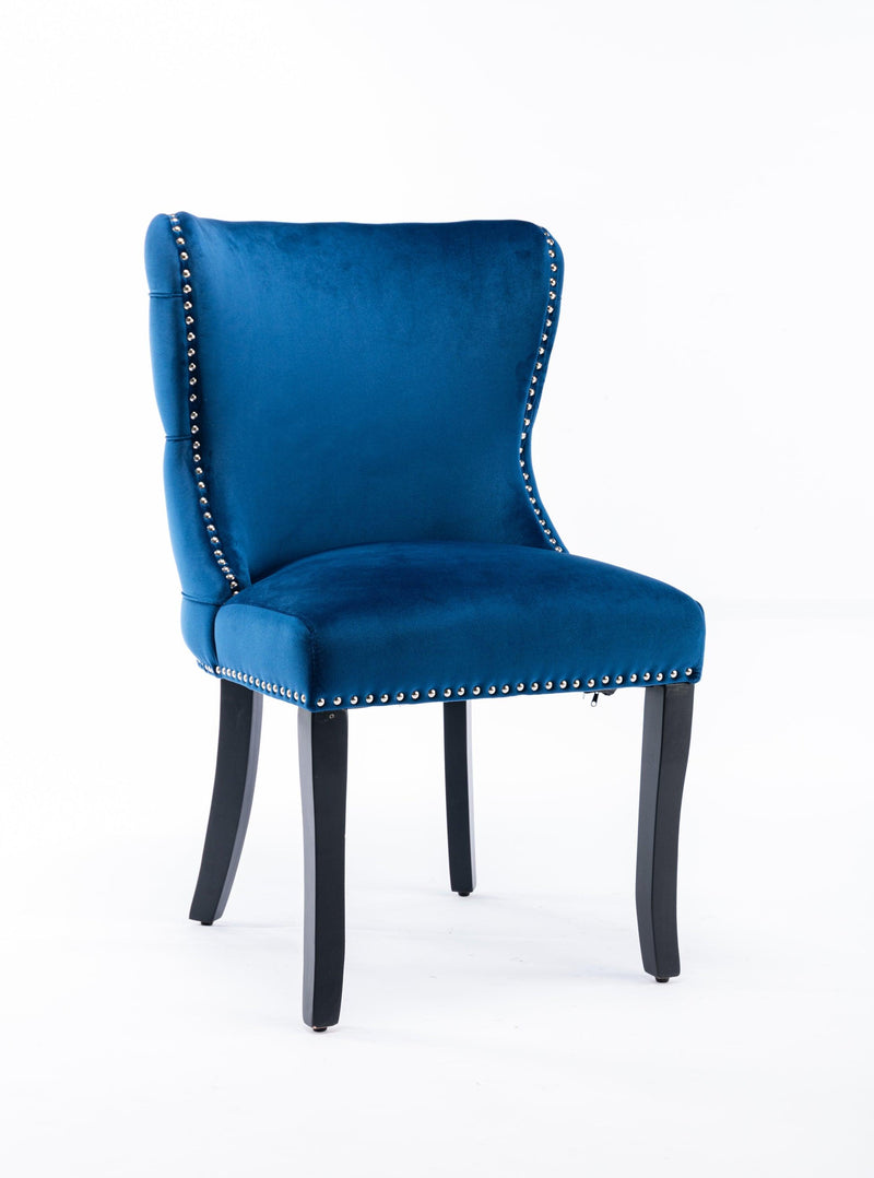 Set of 2 upholstered wing-back dining chair with backstitching nailhead trim and solid wood legs Blue - Urban Living Furniture (Los Angeles, CA)