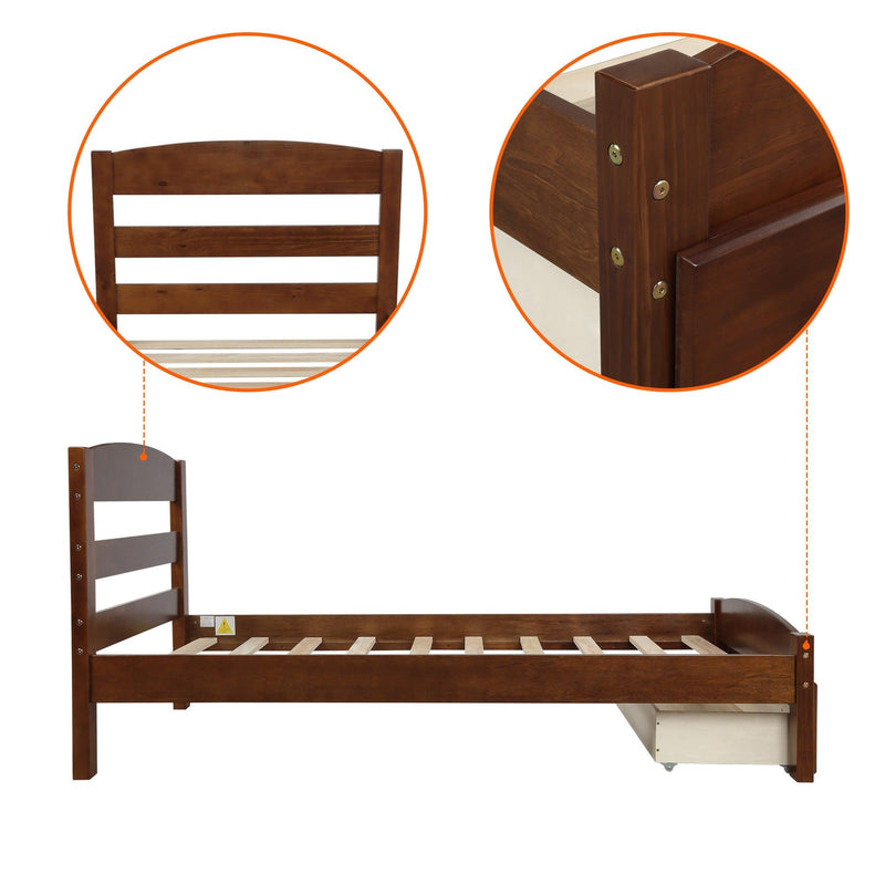 Platform Twin Bed Frame withStorage Drawer and Wood Slat Support No Box Spring Needed, Walnut - Urban Living Furniture (Los Angeles, CA)