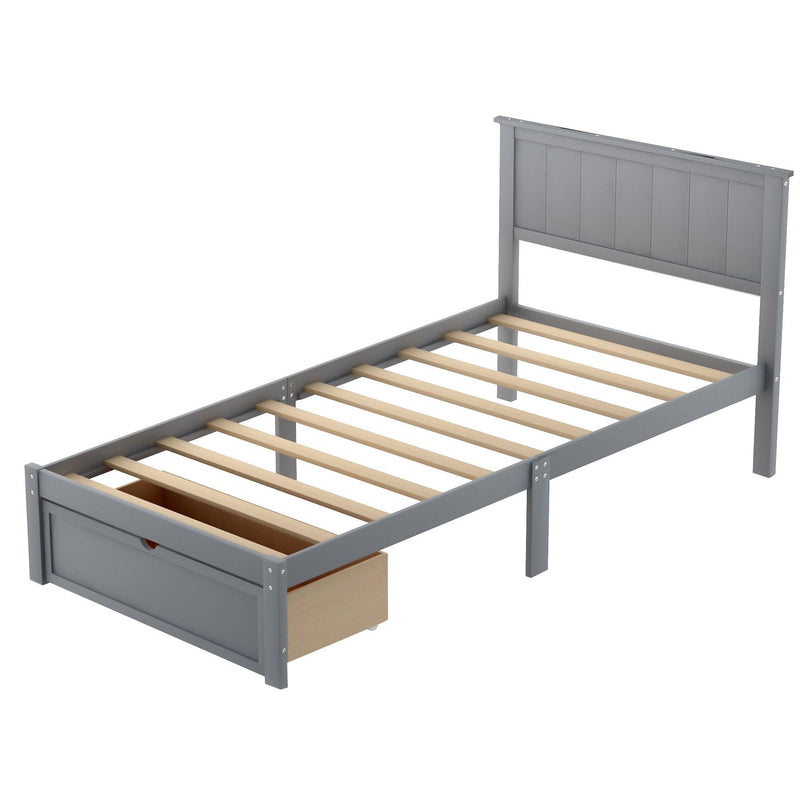 Twin Size Platform Bed with Under-bed Drawer, Gray - Urban Living Furniture (Los Angeles, CA)