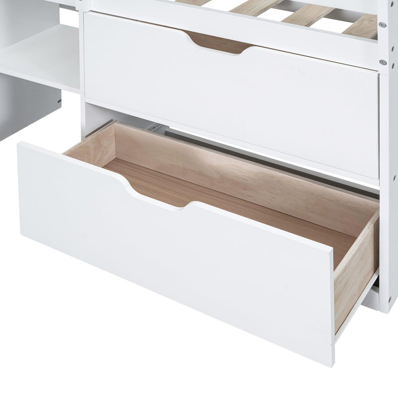 Twin Size Low Loft Bed with Rolling Desk, Shelf and Drawers - White - Urban Living Furniture (Los Angeles, CA)