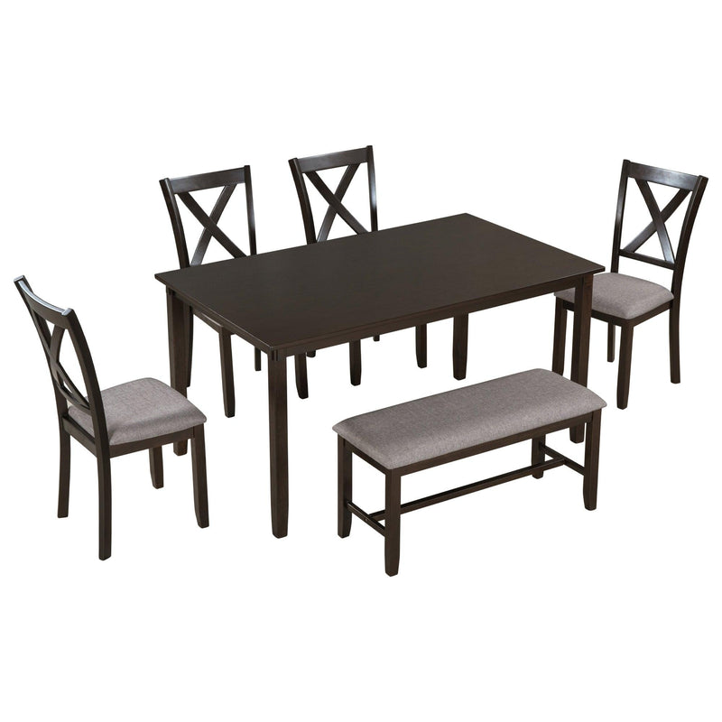 6-Piece Kitchen Dining Table Set Wooden Rectangular Dining Table, 4 Fabric Chairs and Bench Family Furniture (Espresso) - Urban Living Furniture (Los Angeles, CA)